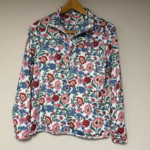Vineyard Vines Womens Shep Shirt Cotton 1/4 Zip Floral print  Accents Size XS - Picture 1 of 6